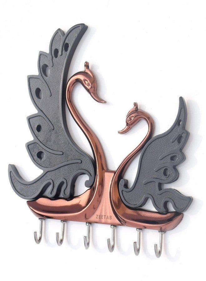 Zeetab Two Swan (Hans) Key Holder, Love Bird Key Stand with 6 Hook, Full Metal Wall Mount Hanger, Home Decor Gift (RG Black) - Image 1